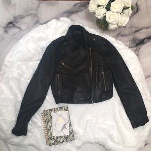 Scoop NYC | Large Black Cropped Leather Jacket